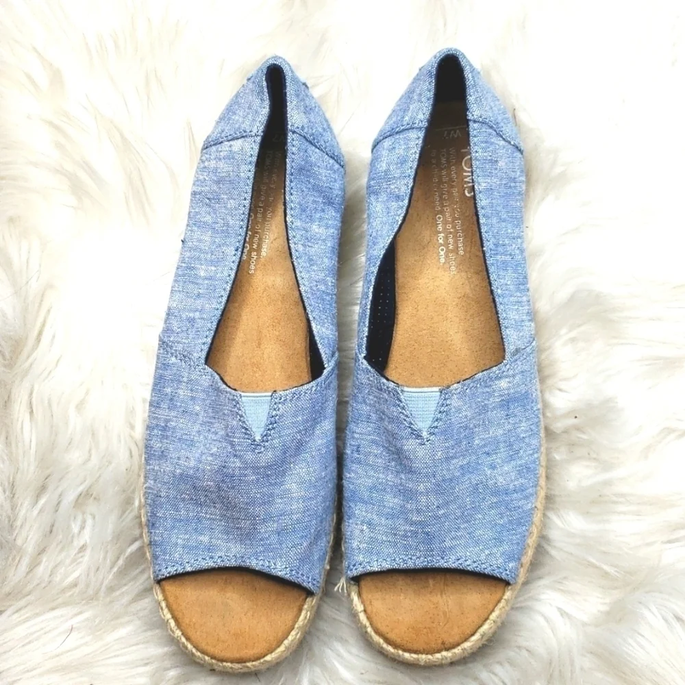TOMS Alpargata Blue Slub Chambray Open Ztoe Espadrilles: Blue Slub 7